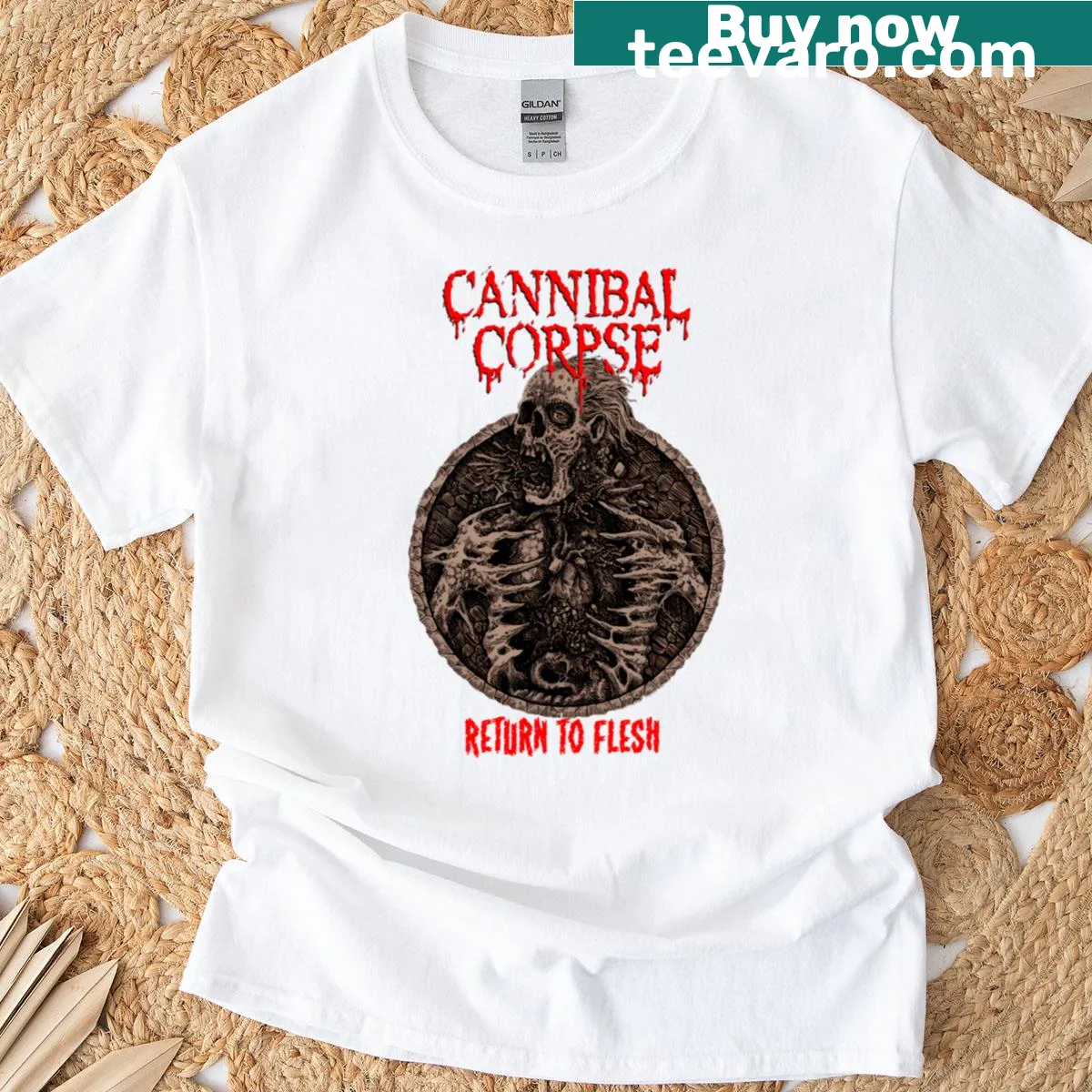 Illustration from Cannibal Corpse featuring 'Return To Flesh' — on a men's t-shirt
