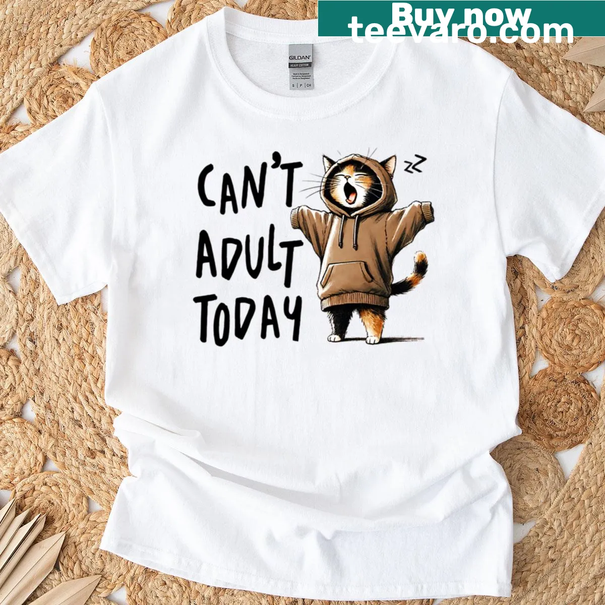 Oversized tee with cute sleepy cat illustration. — on a men's t-shirt
