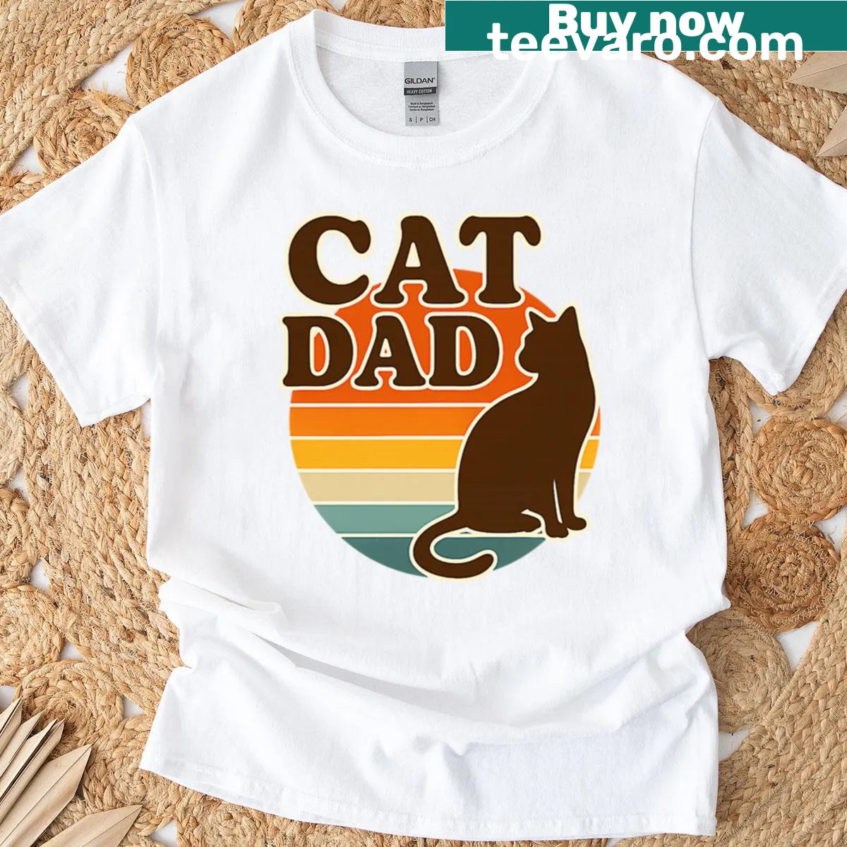 Retro graphic tee celebrating cat dads. — on a men's t-shirt