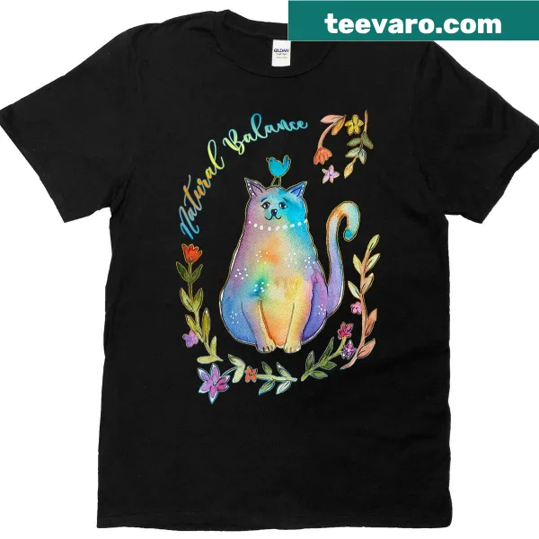 Premium T-shirt with cat and bird harmony illustration