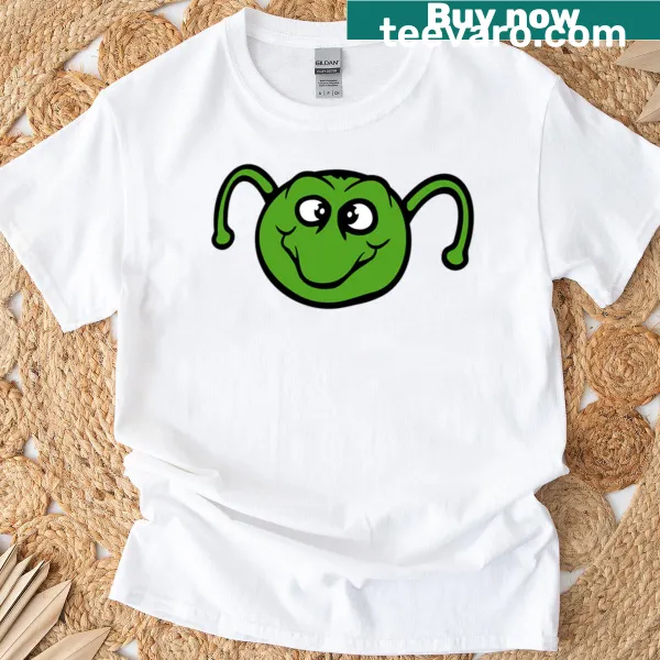 Cartoon caterpillar alien monster graphic on a t-shirt