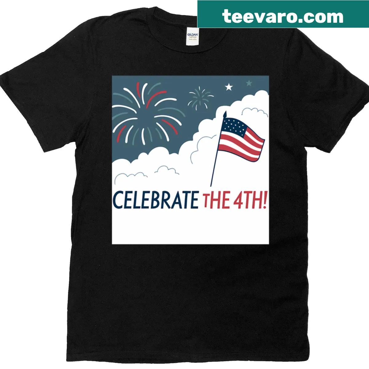 Oversized T-shirt with fireworks and American flag illustration — on a men's t-shirt