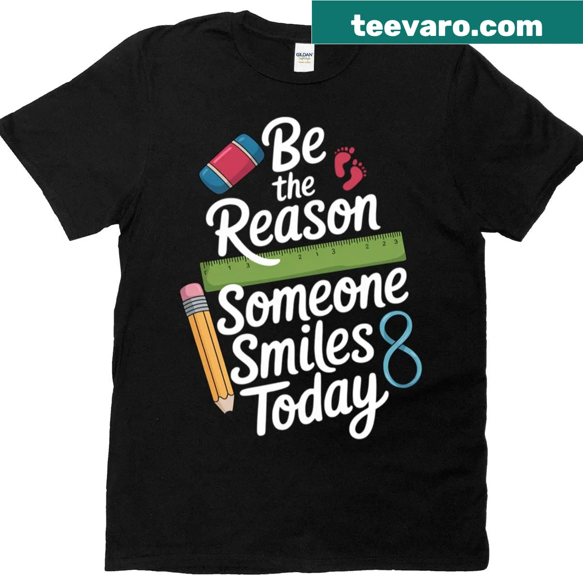 Smiling face graphic and 'Child Care' text on teacher t-shirt — on a men's t-shirt