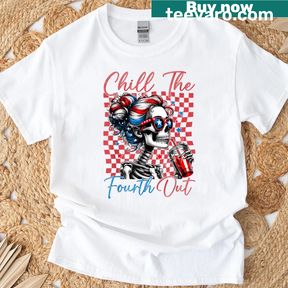 Funny skeleton design for Fourth of July T-shirt — on a men's t-shirt