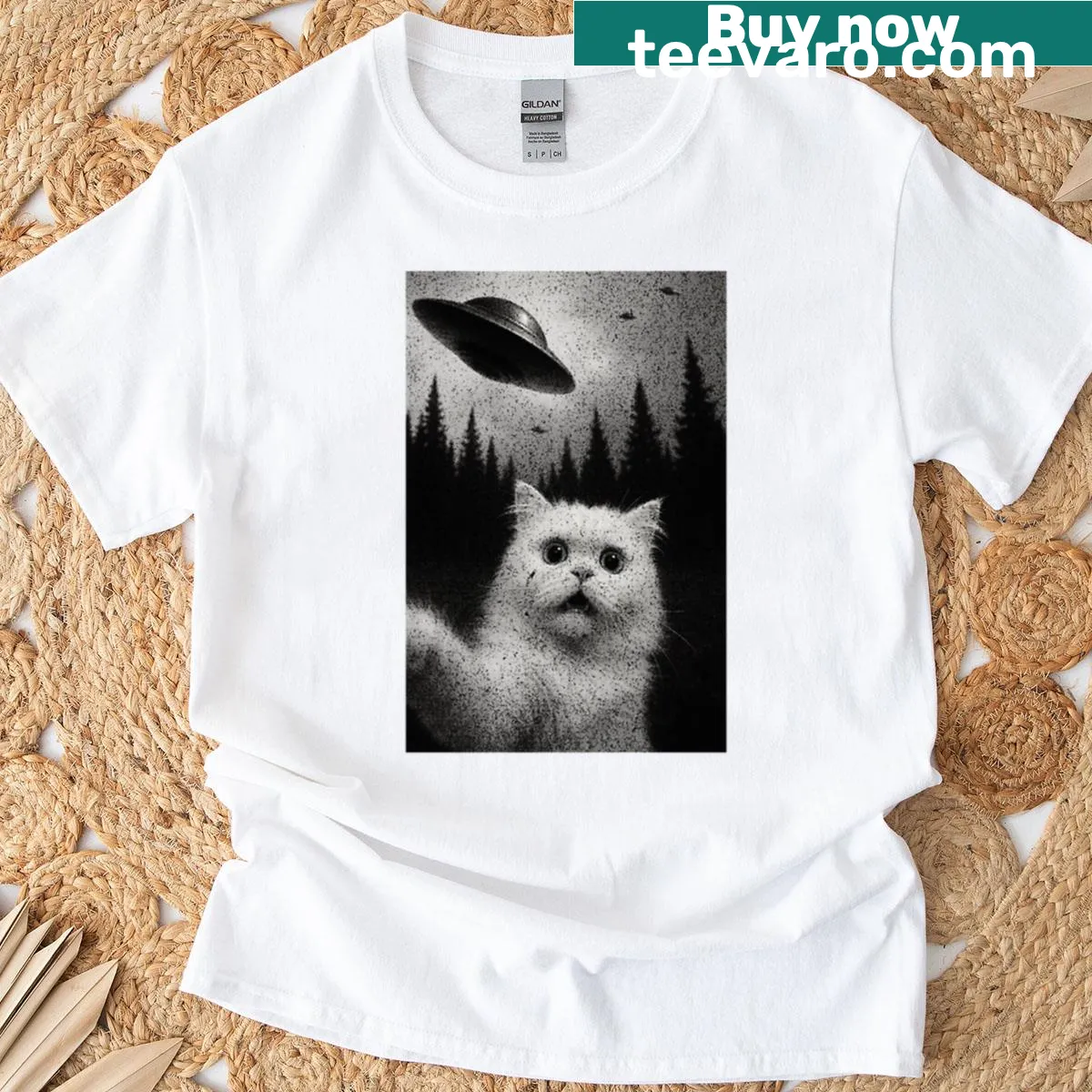 Cartoon alien and furry friends T-shirt — on a men's t-shirt