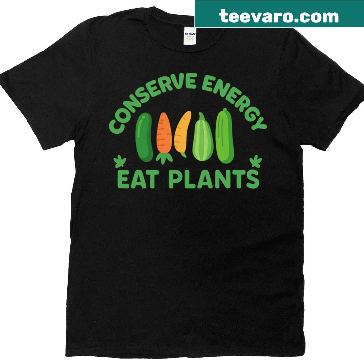 Funny vegan T-shirt with vegetable graphics and humorous text — on a men's t-shirt