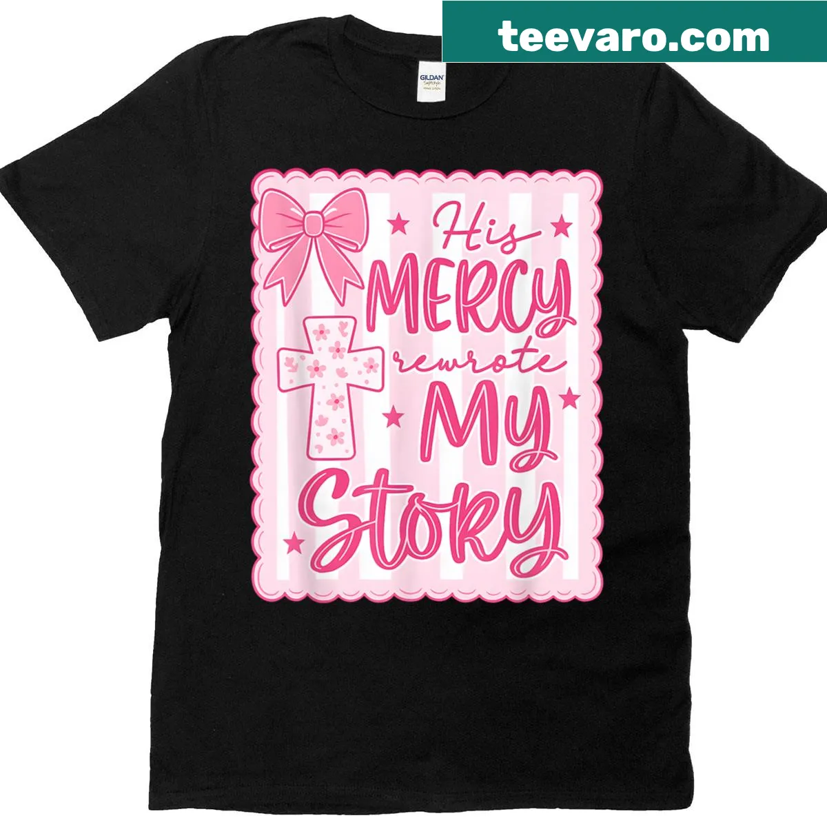 Illustrative T-shirt with faith-inspired design and message — on a men's t-shirt