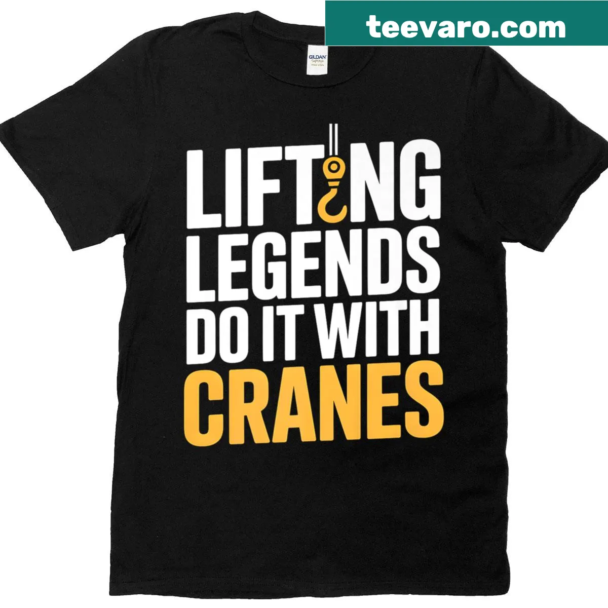 Playful typography t-shirt for crane operators — on a men's t-shirt