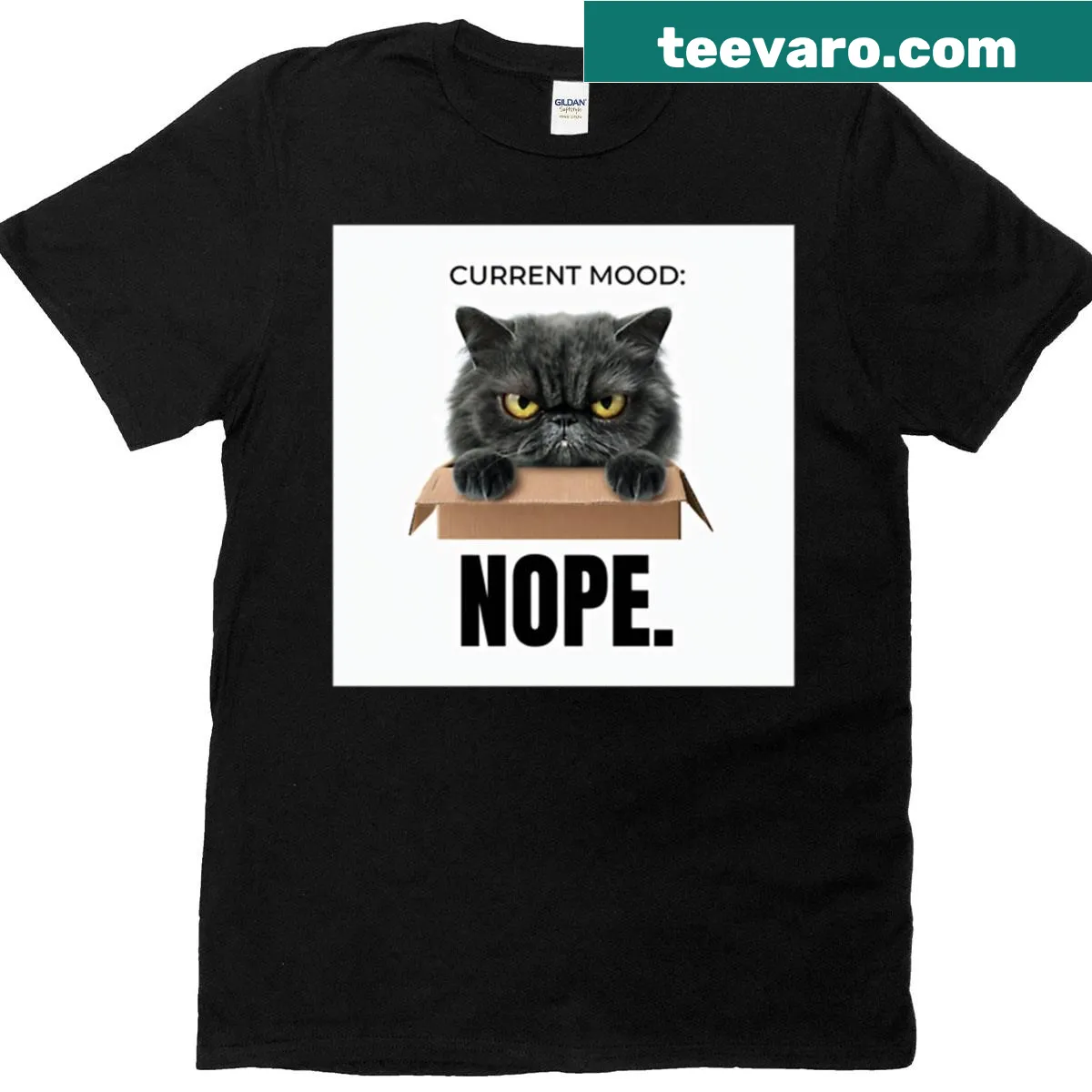 Casual T-shirt featuring the phrase 'Current Mood Nope.' — on a men's t-shirt