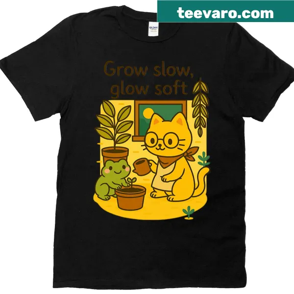 Cartoon cat and frog enjoying nature on a plant therapy day