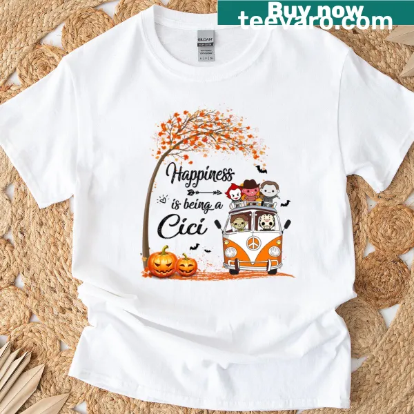 Halloween-themed T-shirt with a decorative tree and cheerful text.