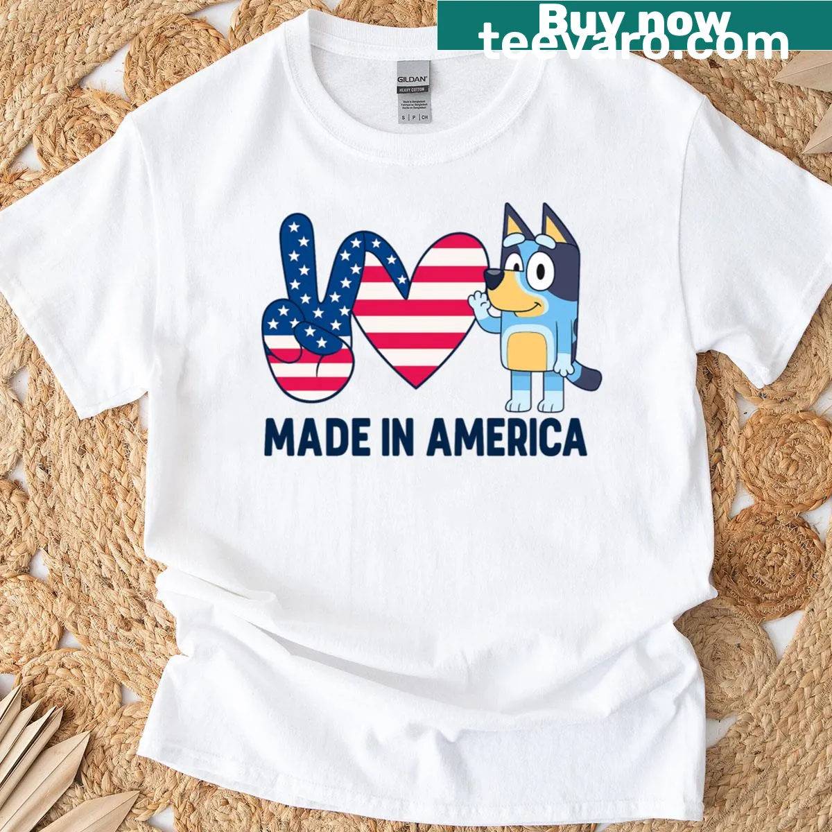 Vintage cartoon design in red, white, and blue for Independence Day — on a men's t-shirt