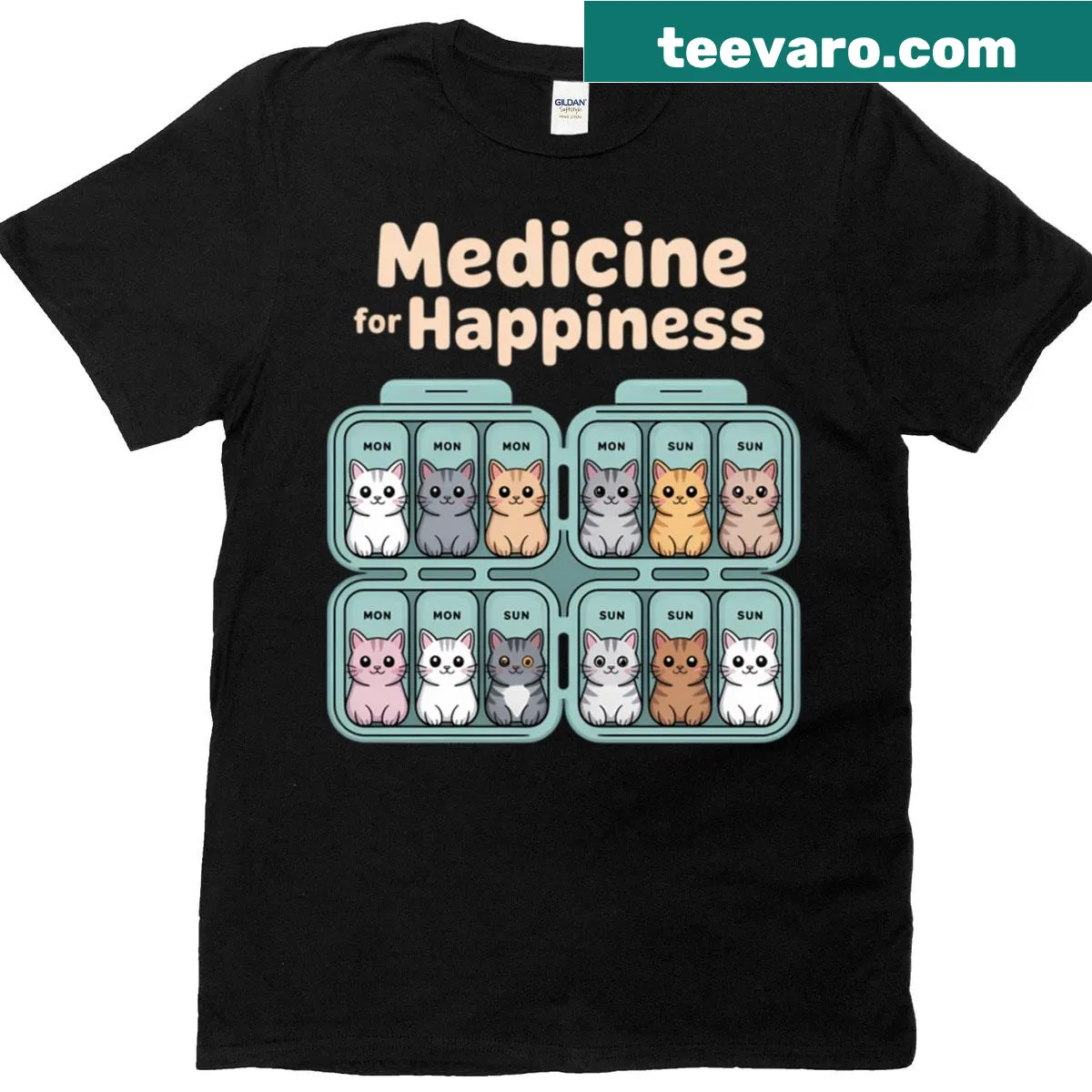 Cartoon cats as happiness pills design on a t-shirt — on a men's t-shirt