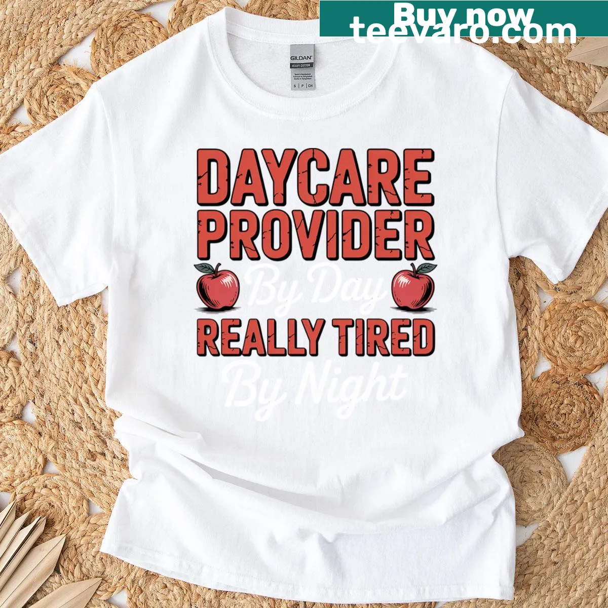 Daycare Provider t-shirt with humorous text about being tired at night — on a men's t-shirt