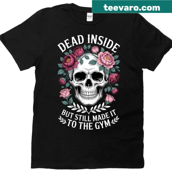 Floral skull T-shirt with humorous gym quote