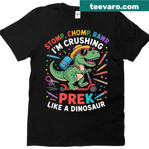 Dinosaur graphic shirt for Pre-k kids with back-to-school theme