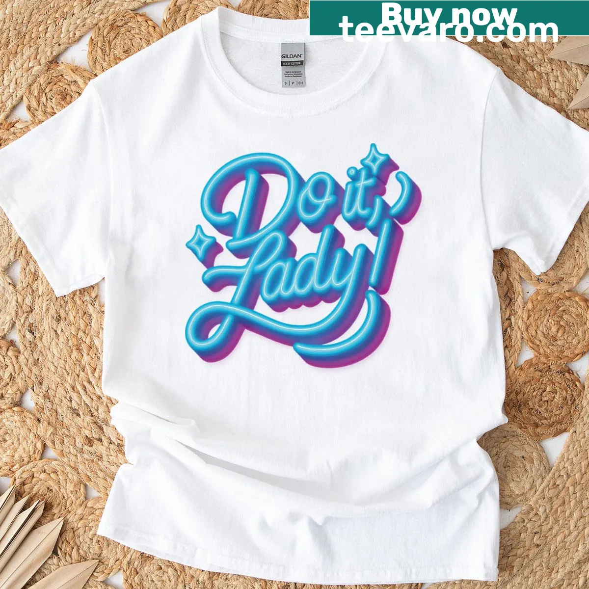 Motivational 'Do It Lady' graphic in neon glow — on a men's t-shirt