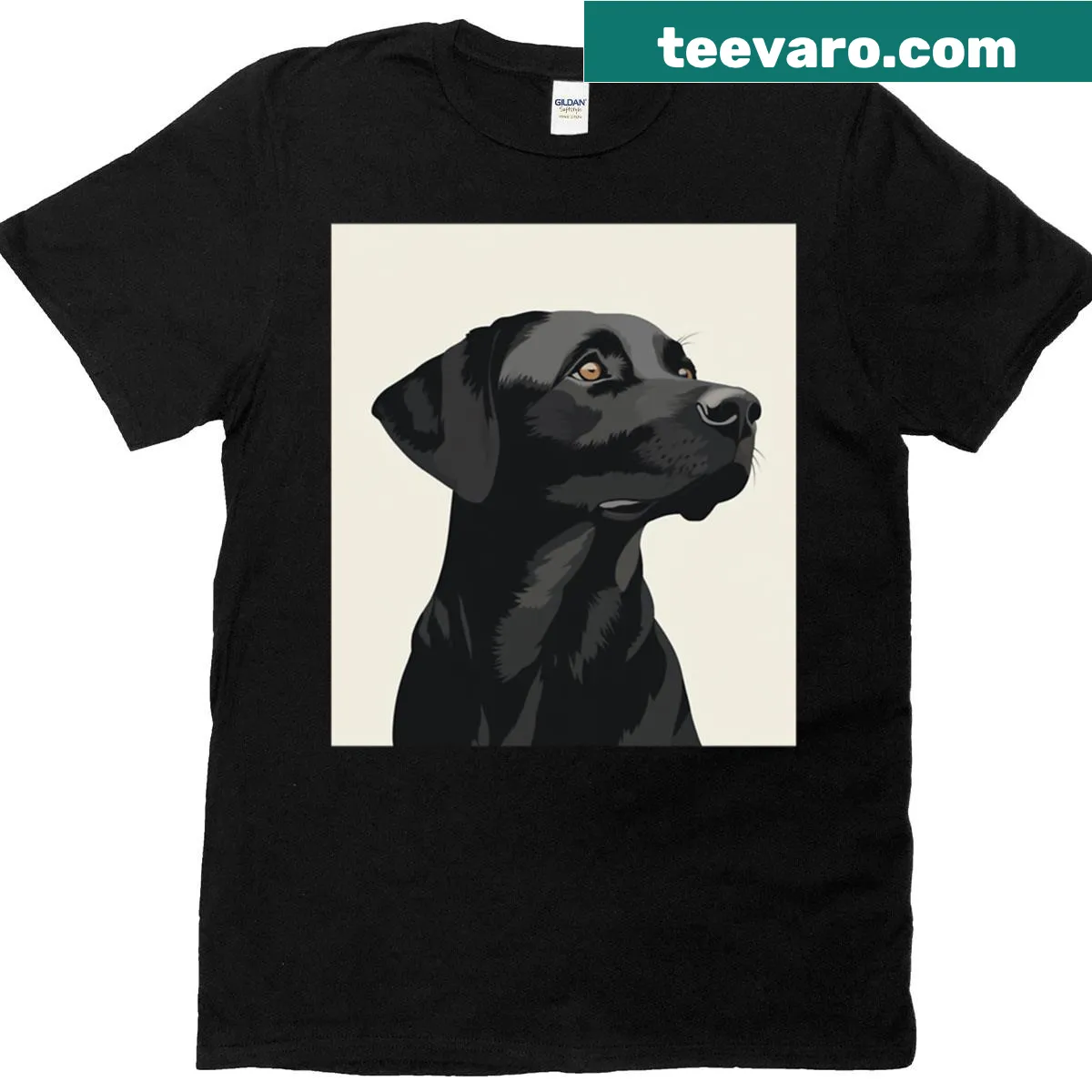 T-shirt with art of a miniature black retriever — on a men's t-shirt