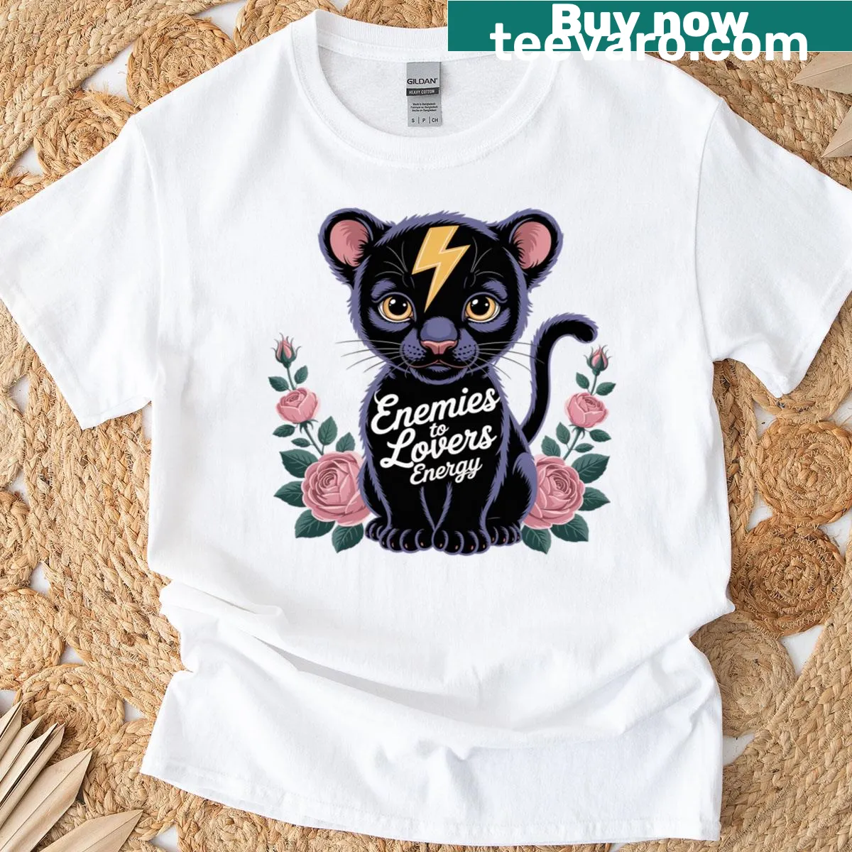 Graphic t-shirt featuring 'Enemies To Lovers Energy' text for book lovers. — on a men's t-shirt