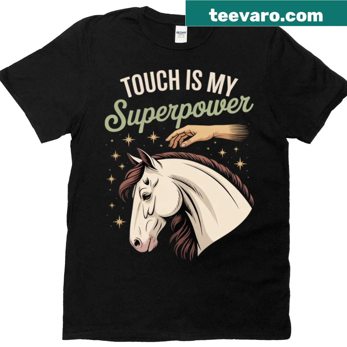 Funny equine massage therapy t-shirt with humorous graphic — on a men's t-shirt