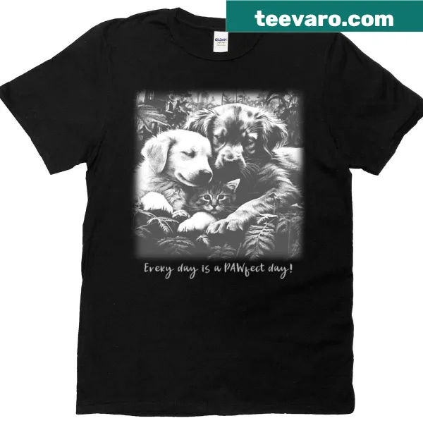 Cute T-shirt with two dogs and a cat illustration