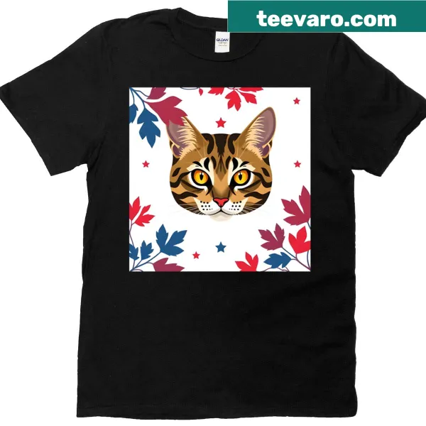 T-shirt featuring a festive feline surrounded by holiday leaves