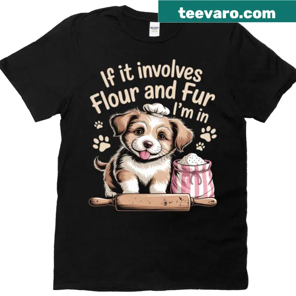 Whimsical baking quote t-shirt with a dog theme