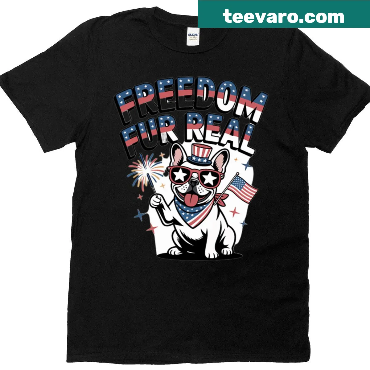 Adorable oversized t-shirt featuring a French Bulldog for Fourth of July — on a men's t-shirt