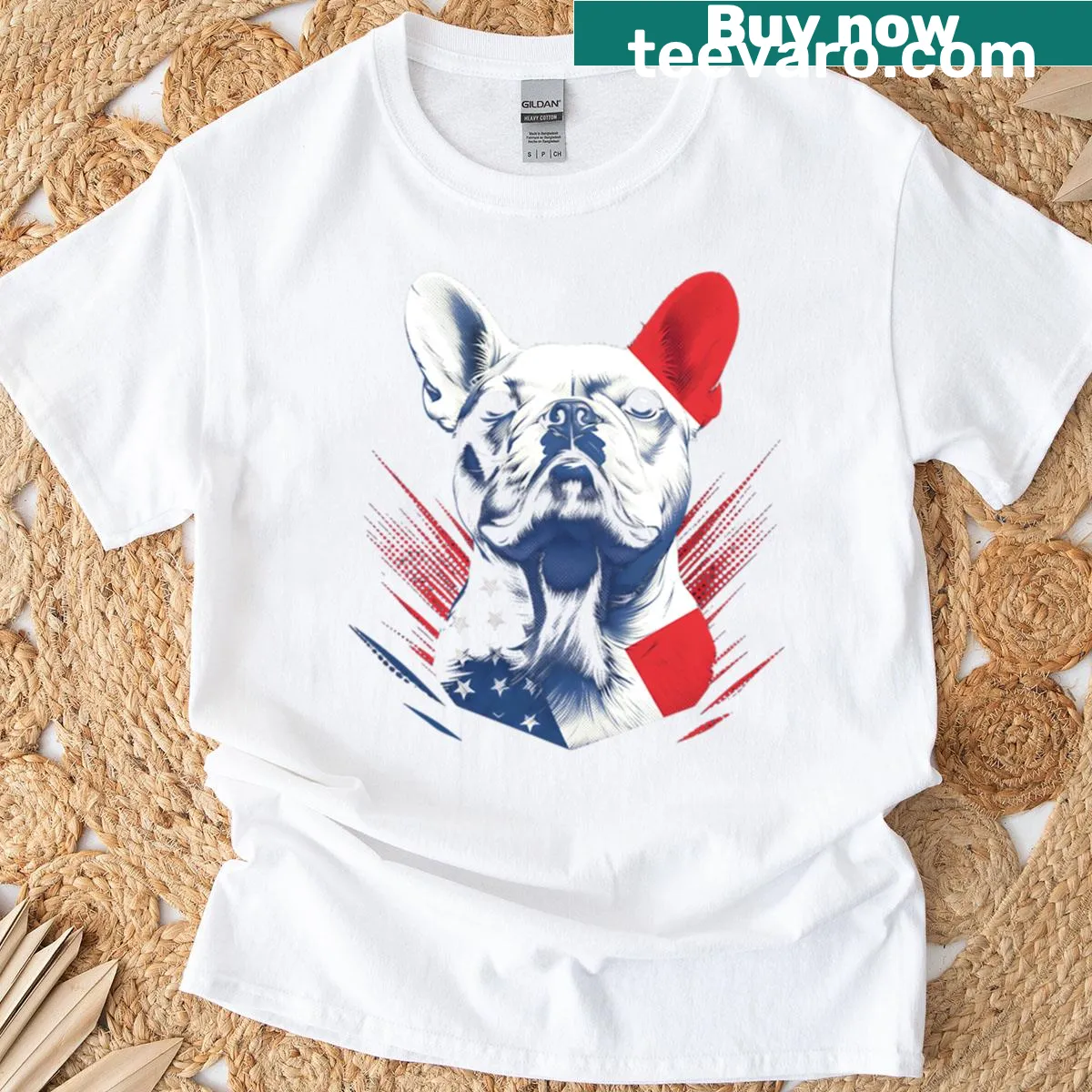 Fitted scoop t-shirt with a proud French Bulldog illustration. — on a men's t-shirt