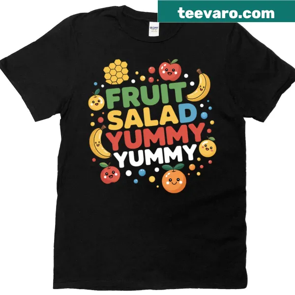 Cute fruit graphic t-shirt with smiling fruits in bright colors