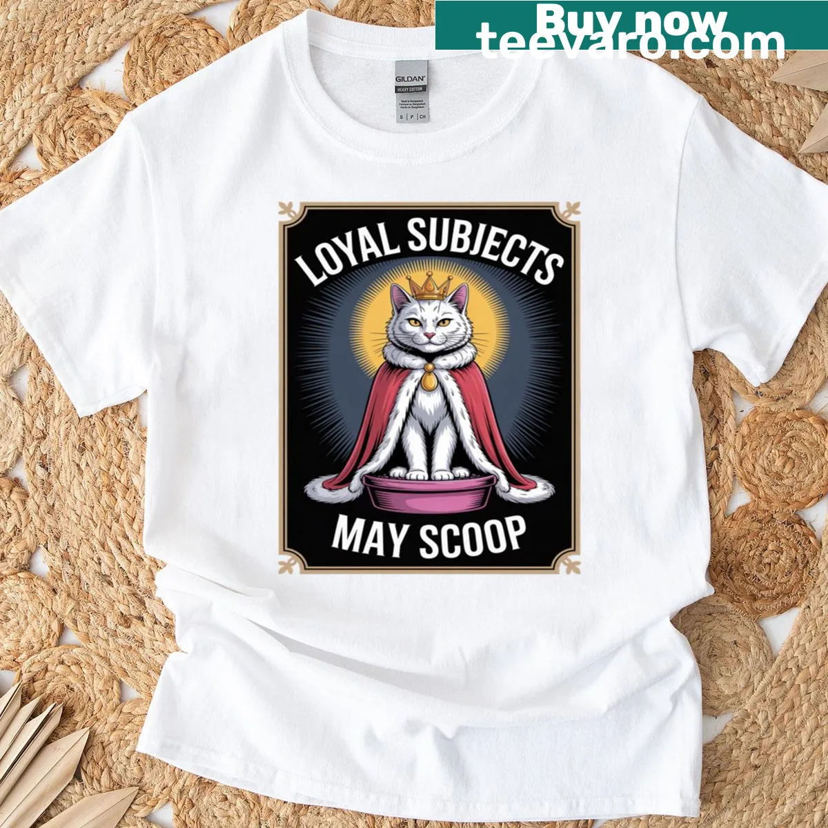 Witty T-shirt for cat lovers with scoop cat litter box design — on a men's t-shirt