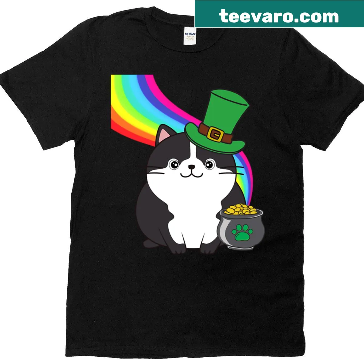 Funny leprechaun cat t-shirt with a whimsical design — on a men's t-shirt