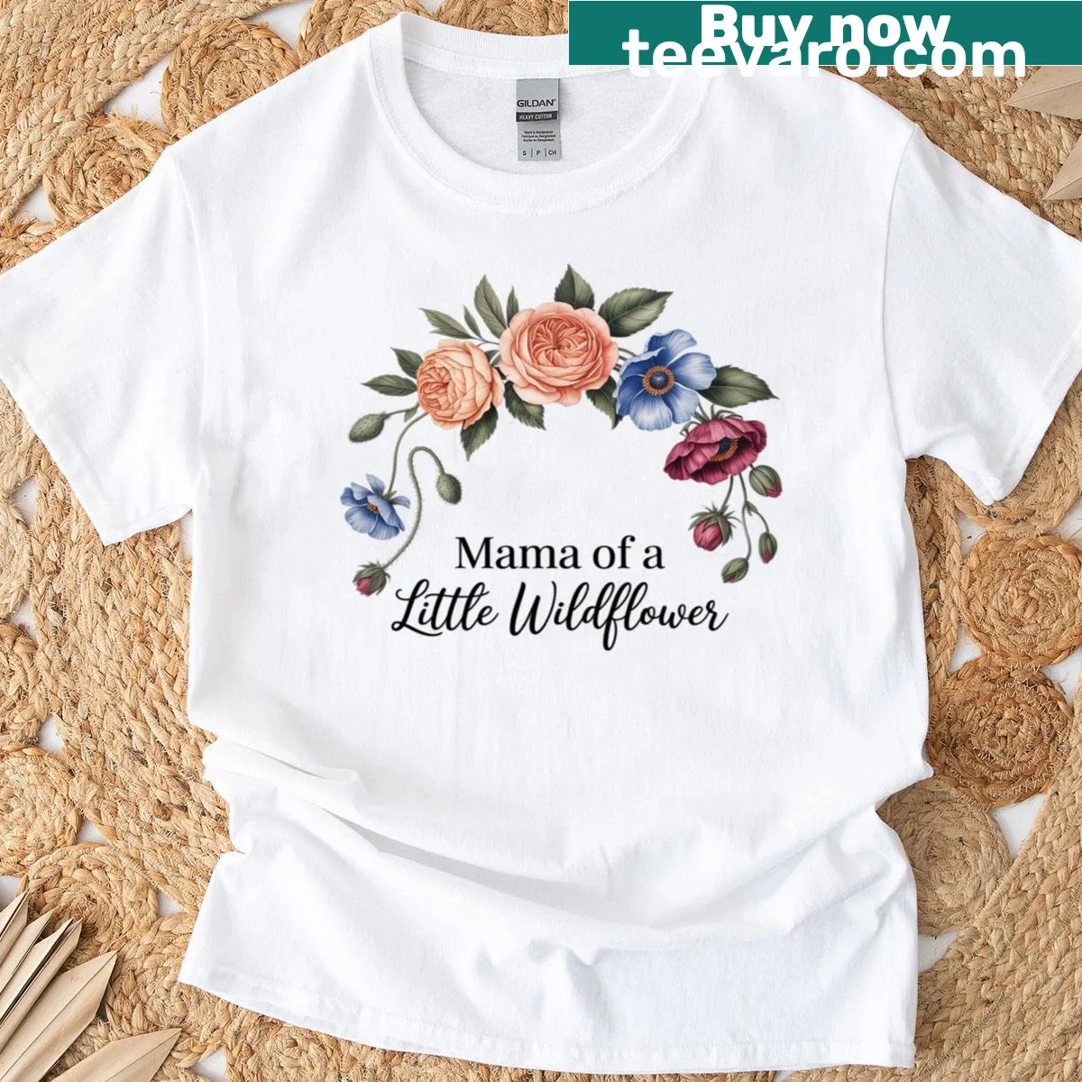 Whimsical design for mothers featuring 'Mama of the Little Wildflower' — on a men's t-shirt