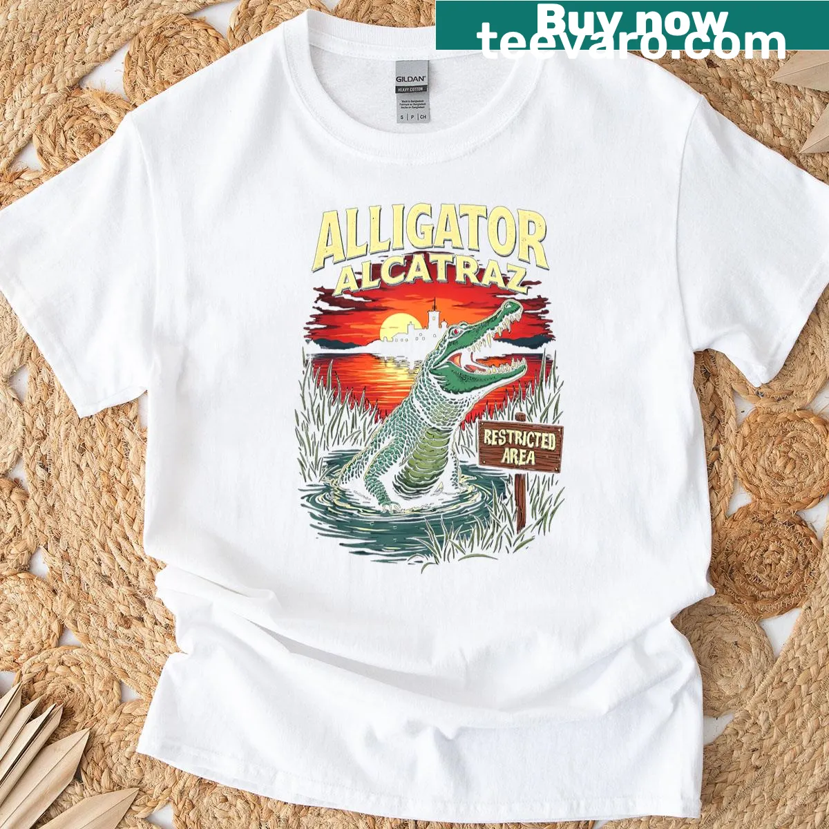 Men's T-shirt with a funny alligator meme design inspired by Alcatraz — on a men's t-shirt