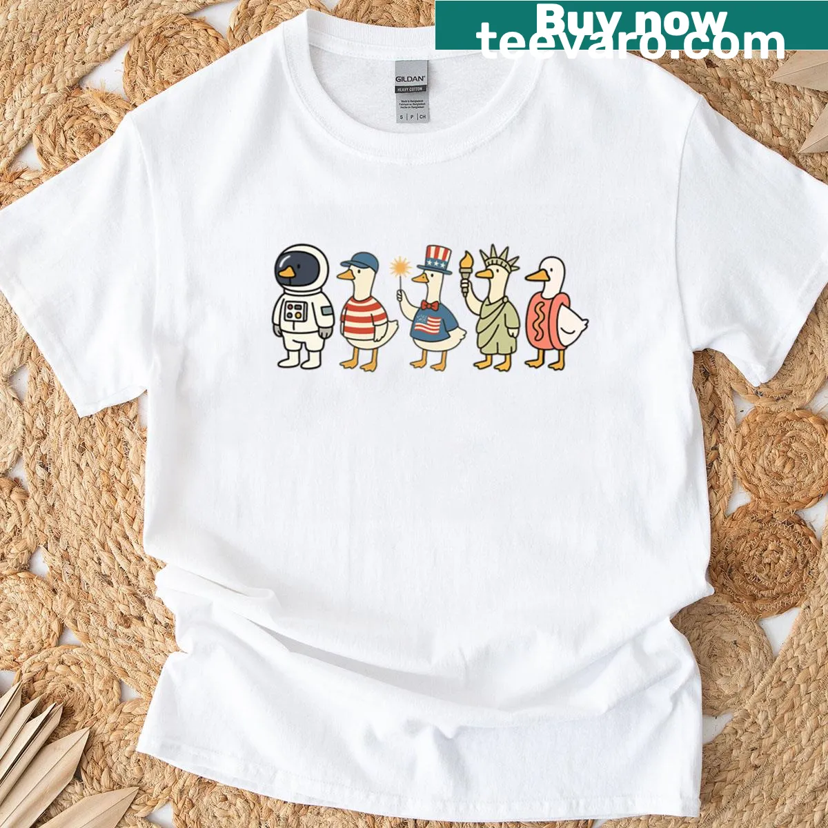 Patriotic ducks in costume for the Fourth of July parade design — on a men's t-shirt