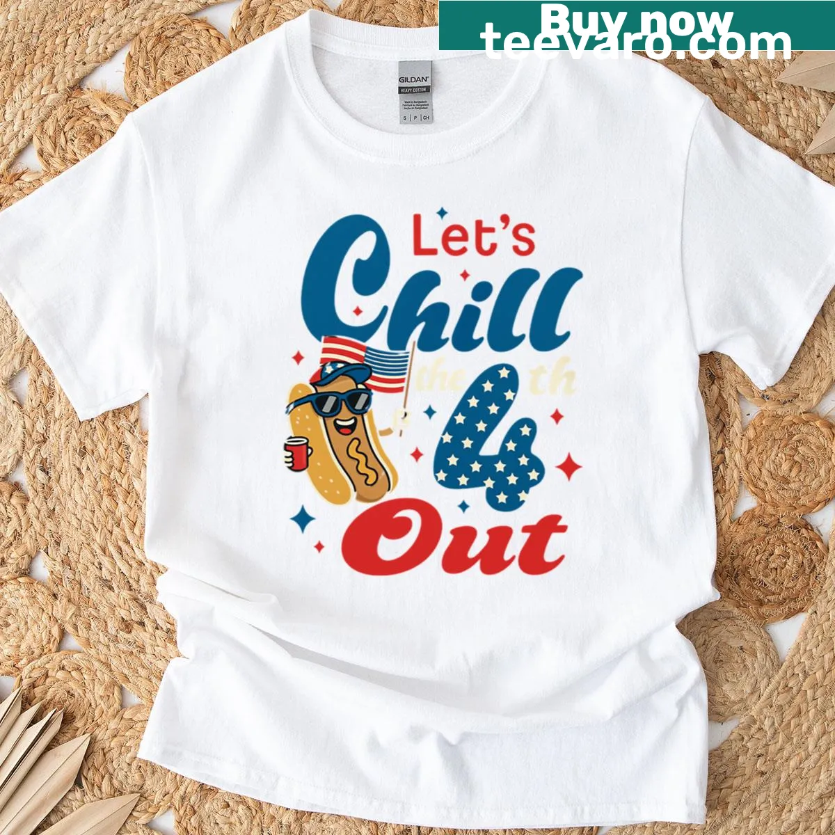 Patriotic hot dog cartoon T-shirt — on a men's t-shirt