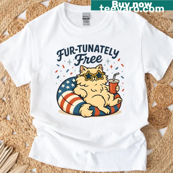 Funny relaxing cat graphic for July 4th celebrations