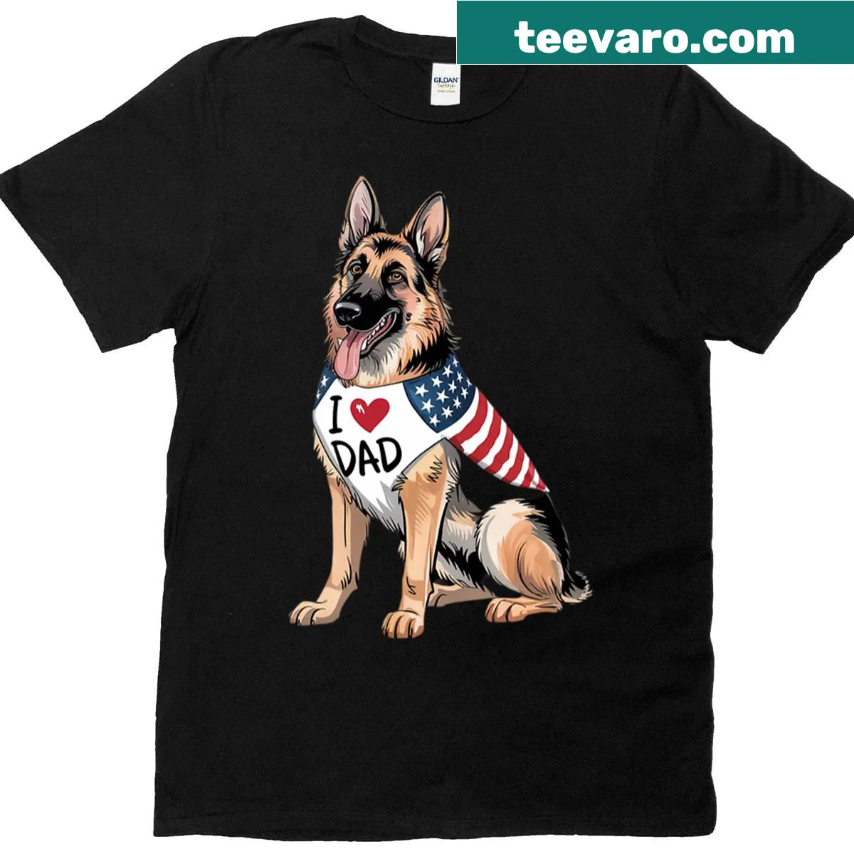 Tattoo design of German Shepherd with 'I Love Dad' text — on a men's t-shirt
