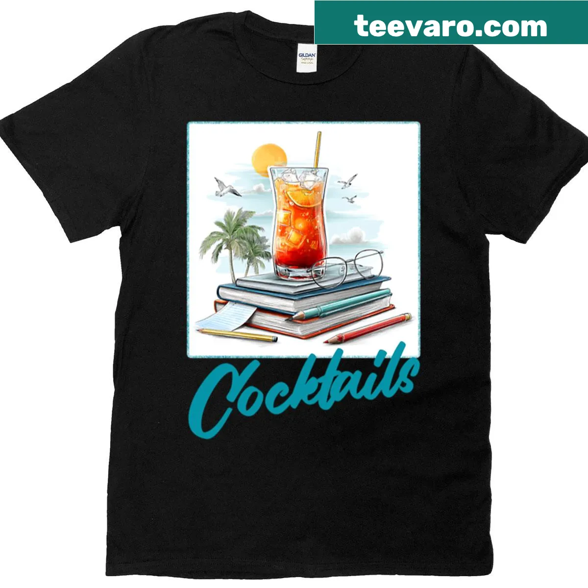 Funny 'Gone Grading' teacher T-shirt with cocktail illustration — on a men's t-shirt