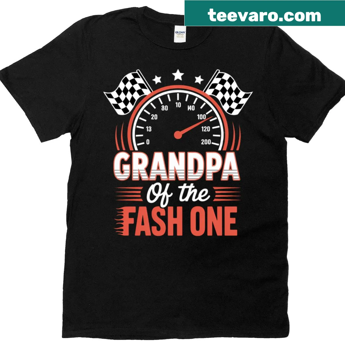 Birthday t-shirt for grandpa featuring a fun racing car graphic — on a men's t-shirt