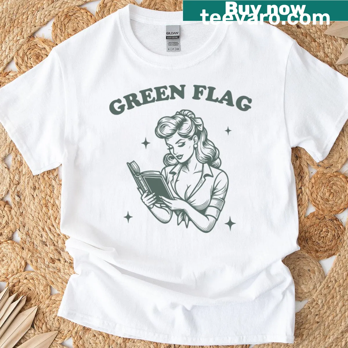 T-shirt featuring a bold graphic of a green flag — on a men's t-shirt