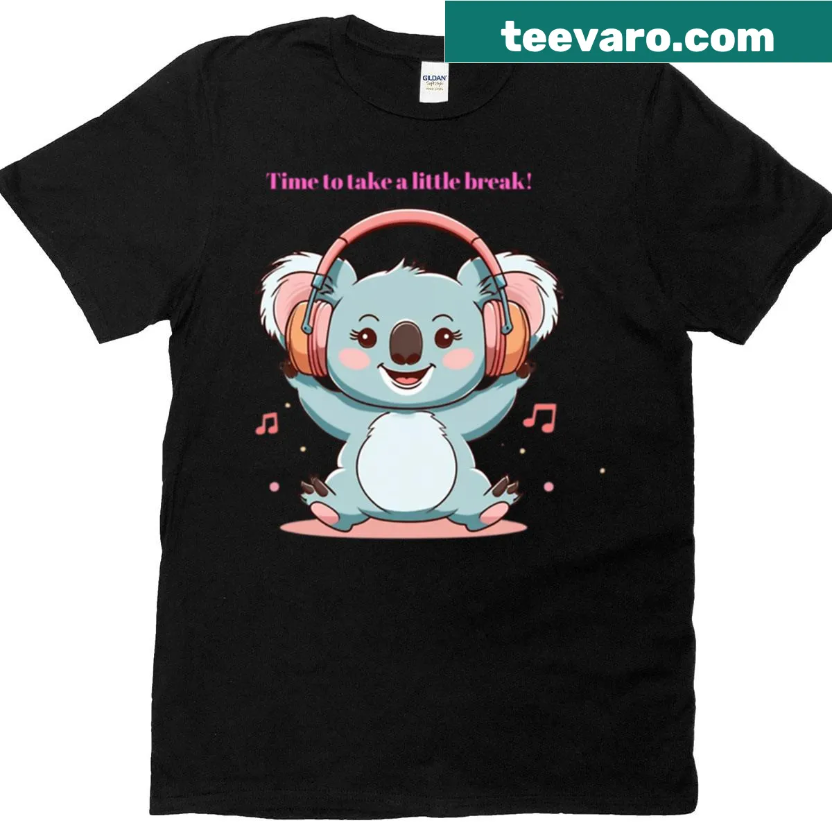 Cartoon koala graphic on oversized T-shirt for music lovers — on a men's t-shirt