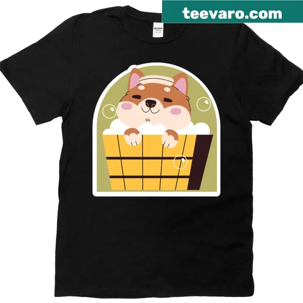 Shiba Inu enjoying bath time graphic