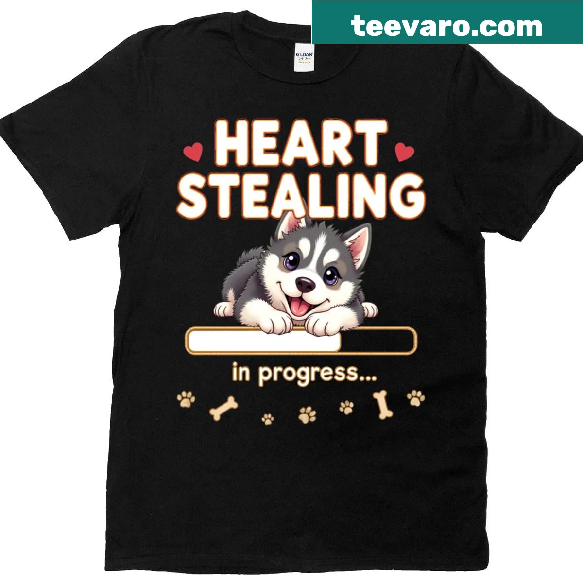 Illustration of a heart and Siberian Husky on a t-shirt — on a men's t-shirt