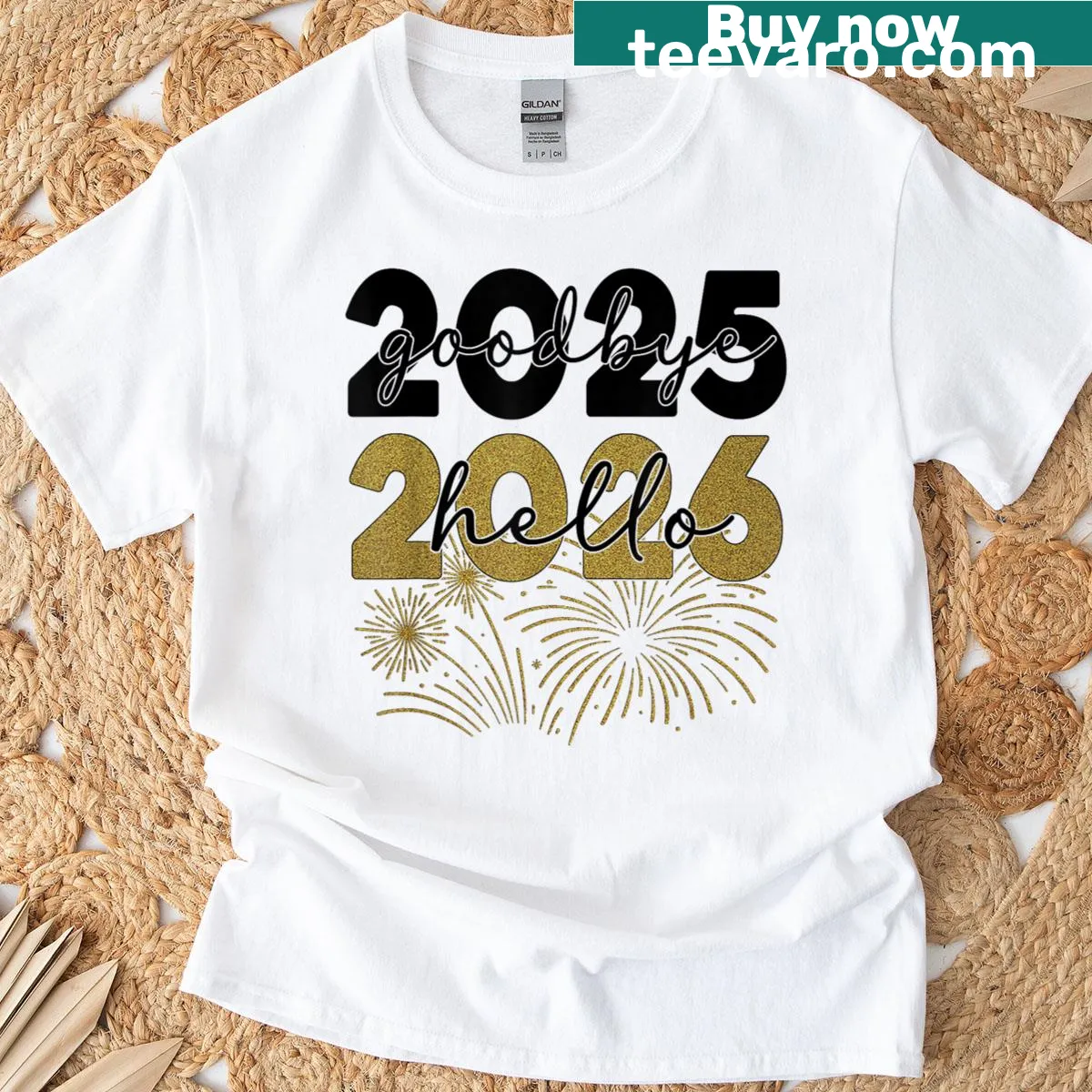 New Year 2026 T-shirt with text Hello 2026 Goodbye 2025 — on a men's t-shirt