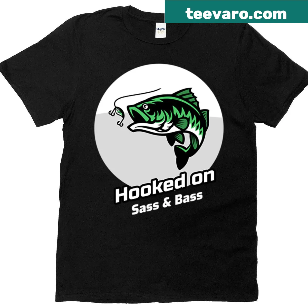 Oversized t-shirt with sassy text about fishing and bass — on a men's t-shirt