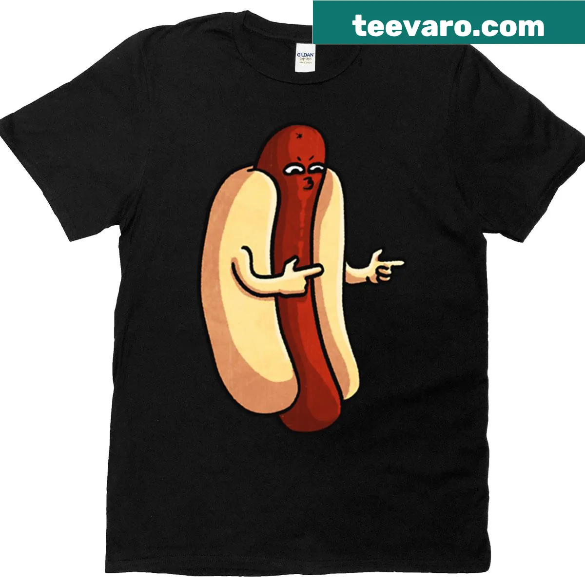 Oversized t-shirt with a playful hot dog illustration — on a men's t-shirt