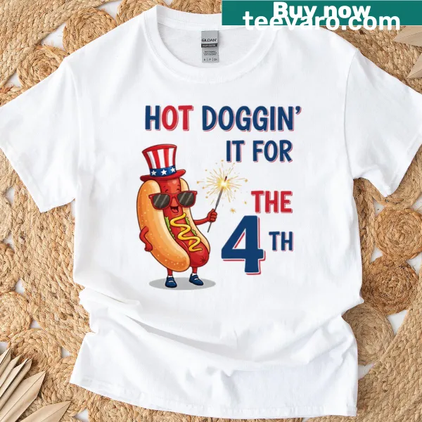 Funny July 4th t-shirt with hot dog theme and humorous saying