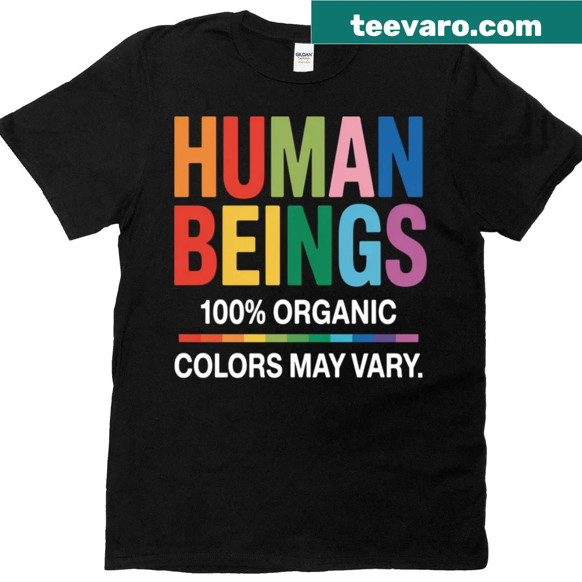 Inclusive T-shirt with 'Human Being' text for LGBTQ+ pride — on a men's t-shirt