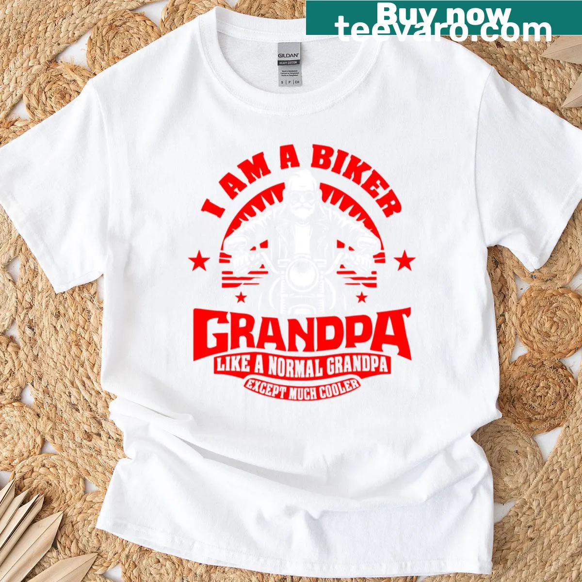 Funny biker grandpa t-shirt with a humorous quote — on a men's t-shirt